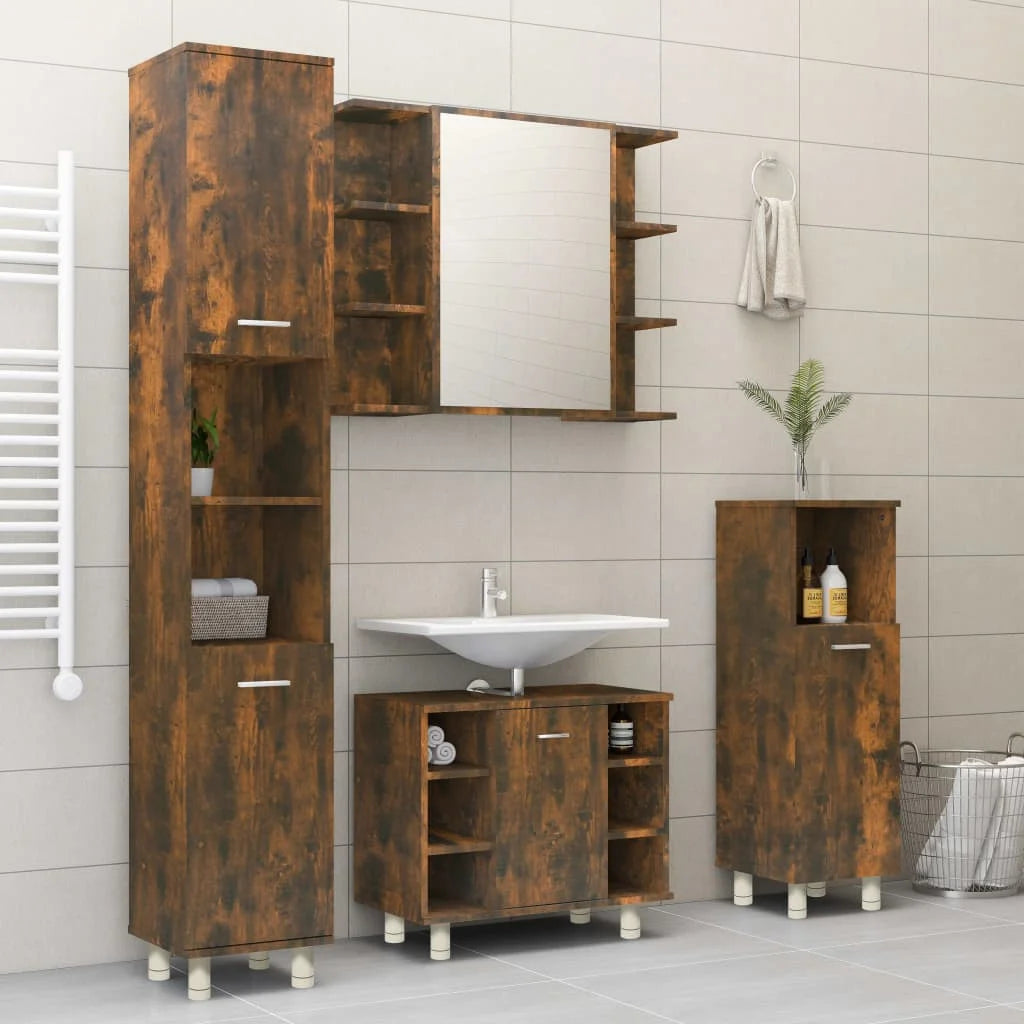 Armadietto Bagno Rovere Fumo 30x30x95 cm in Legno