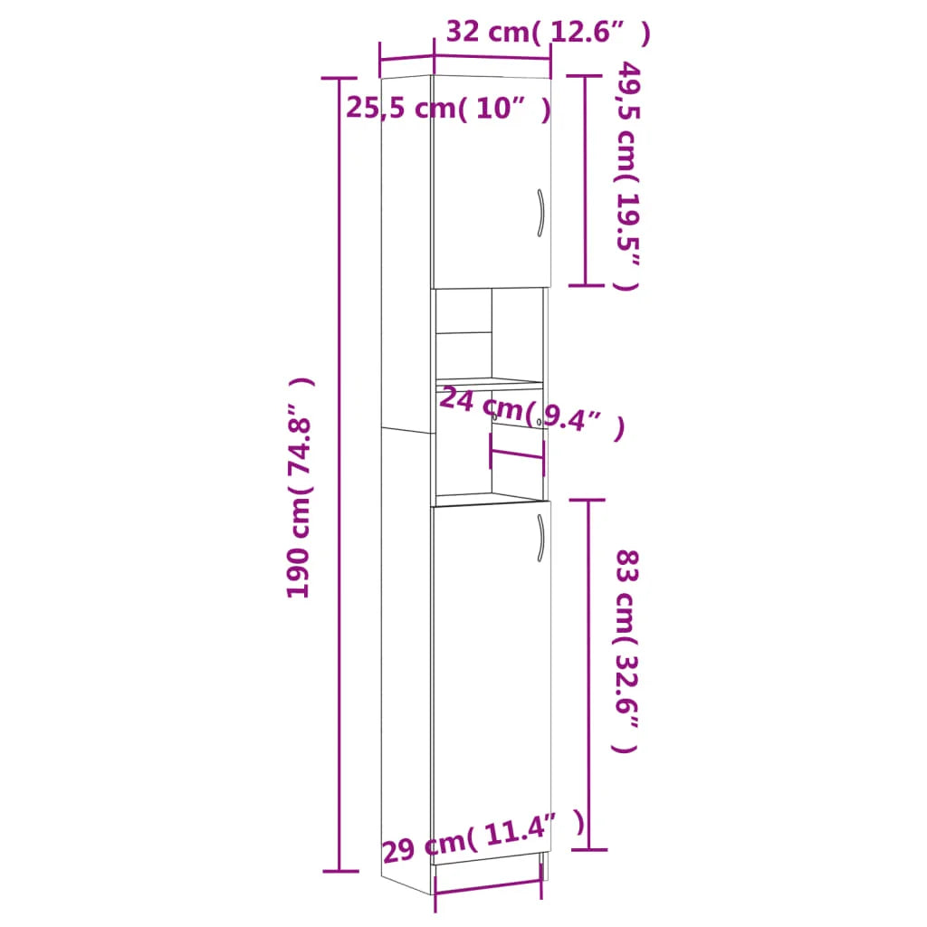 Armadietto Bagno Rovere Fumo 32x25,5x190 cm Legno