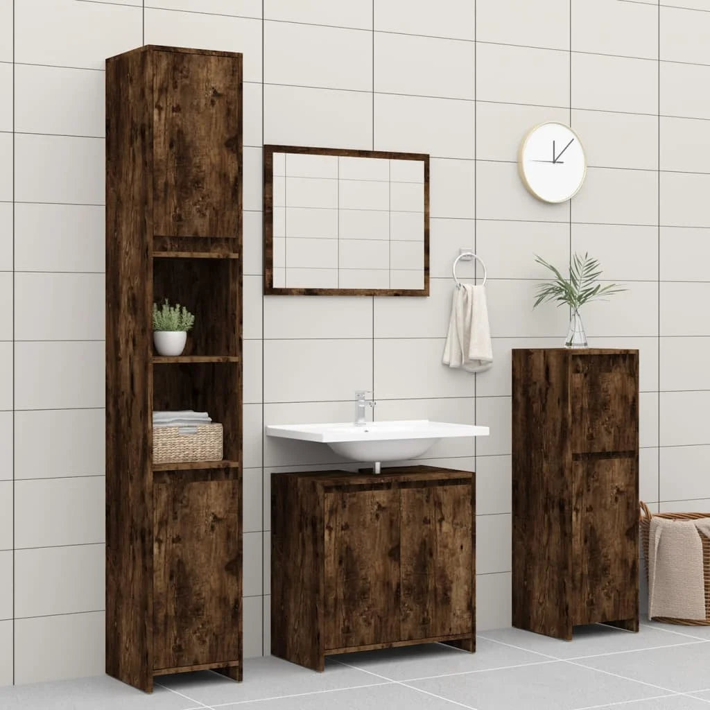 Armadietto Bagno Rovere Fumo 60x33x61 cm in Legno