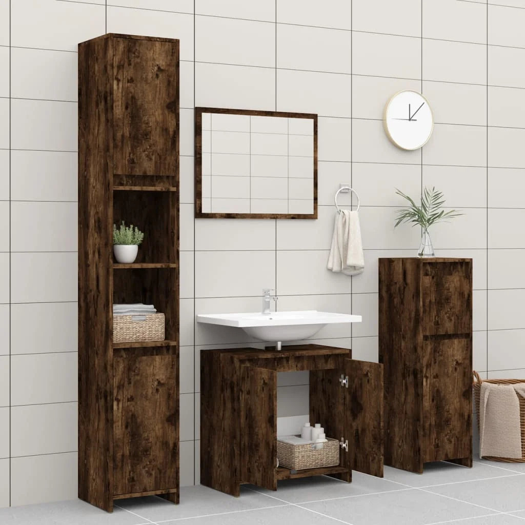 Armadietto Bagno Rovere Fumo 60x33x61 cm in Legno