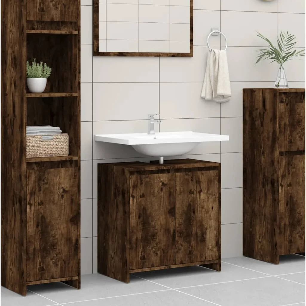 Armadietto Bagno Rovere Fumo 60x33x61 cm in Legno