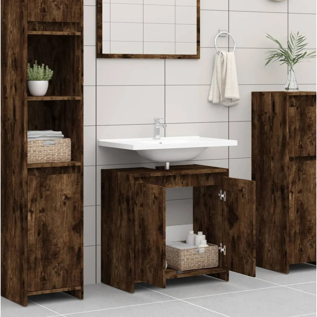 Armadietto Bagno Rovere Fumo 60x33x61 cm in Legno