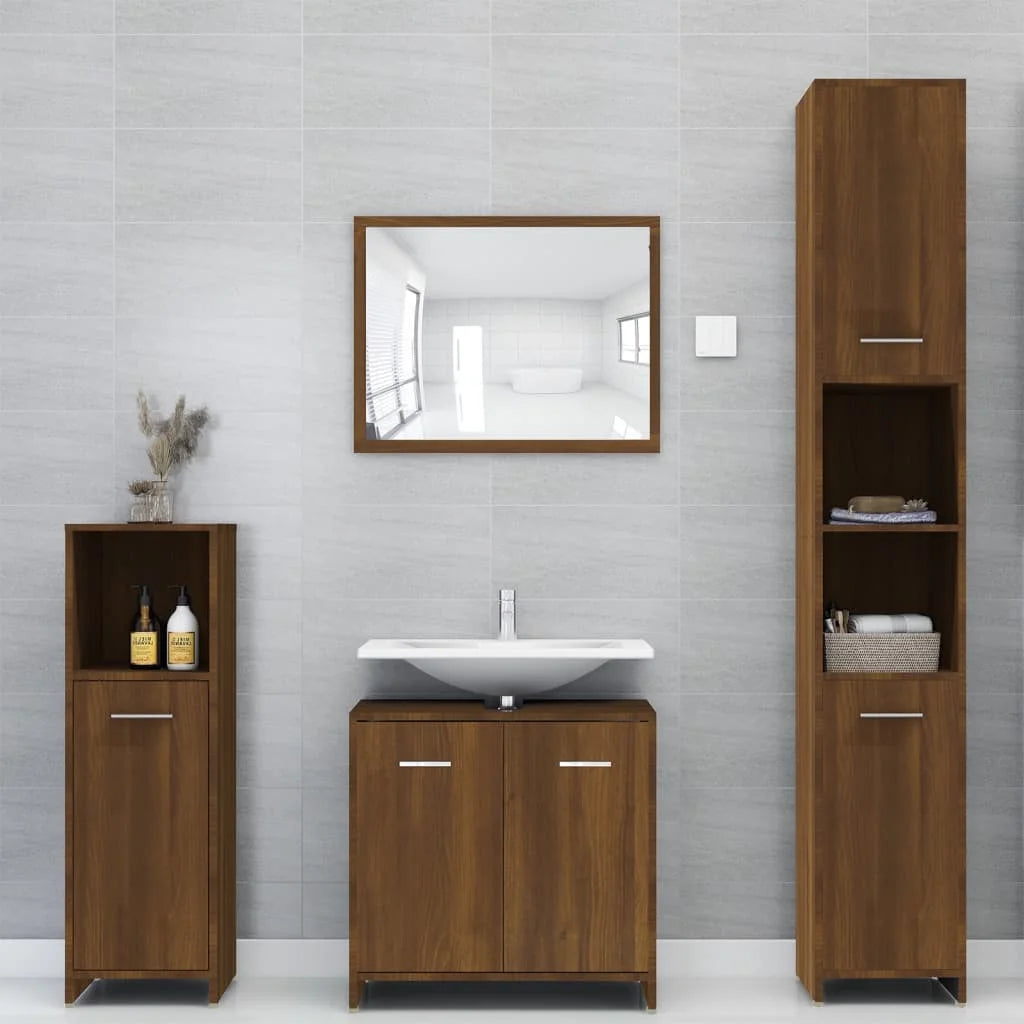Armadietto Bagno Rovere Marrone 30x30x95cm in Legno