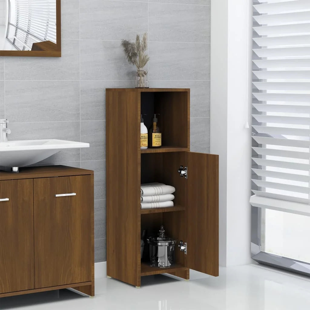 Armadietto Bagno Rovere Marrone 30x30x95cm in Legno