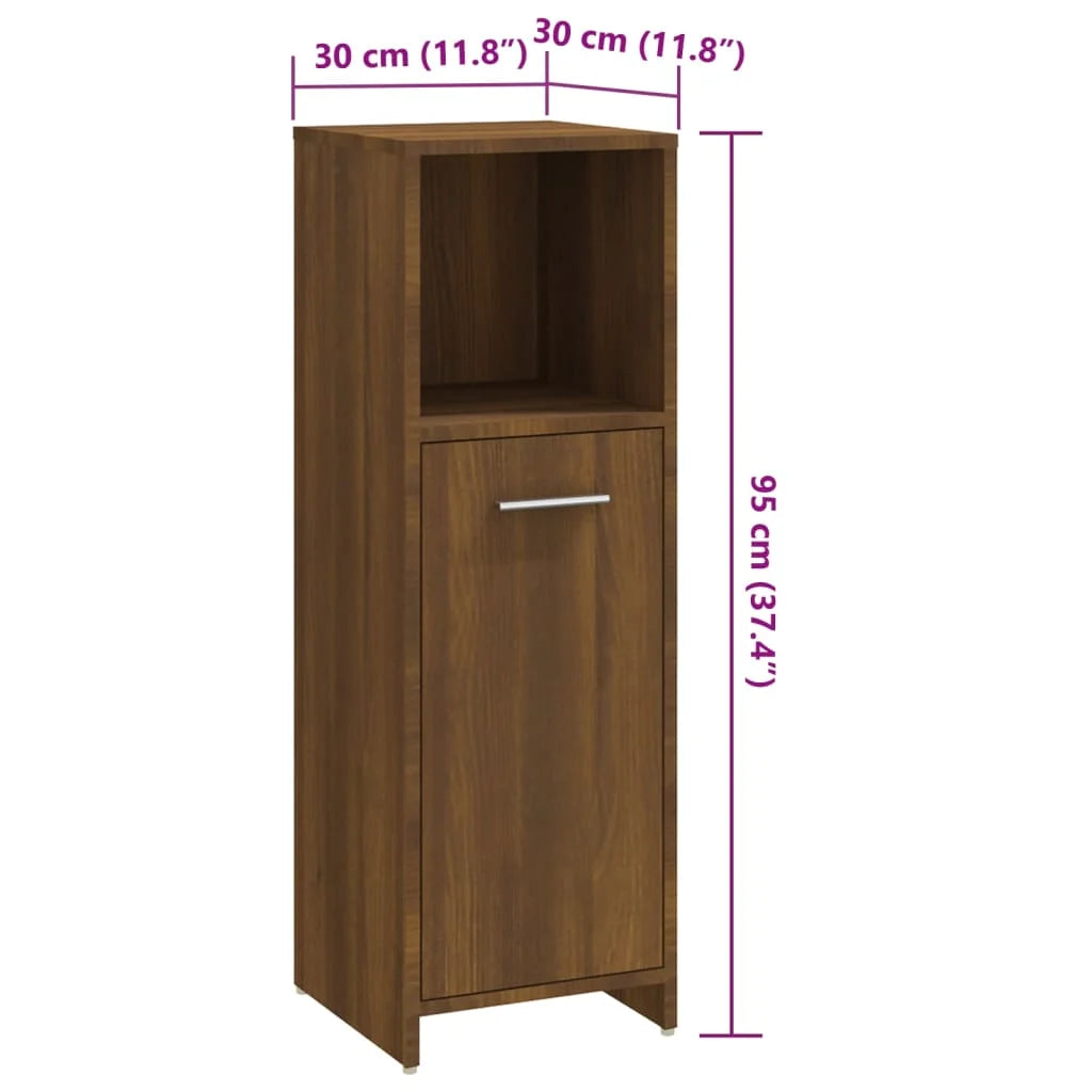 Armadietto Bagno Rovere Marrone 30x30x95cm in Legno