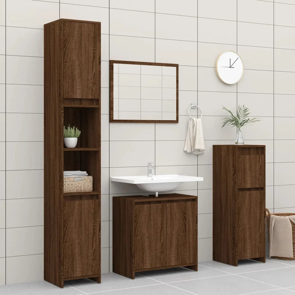 Armadietto Bagno Rovere Marrone 60x33x61cm Legno