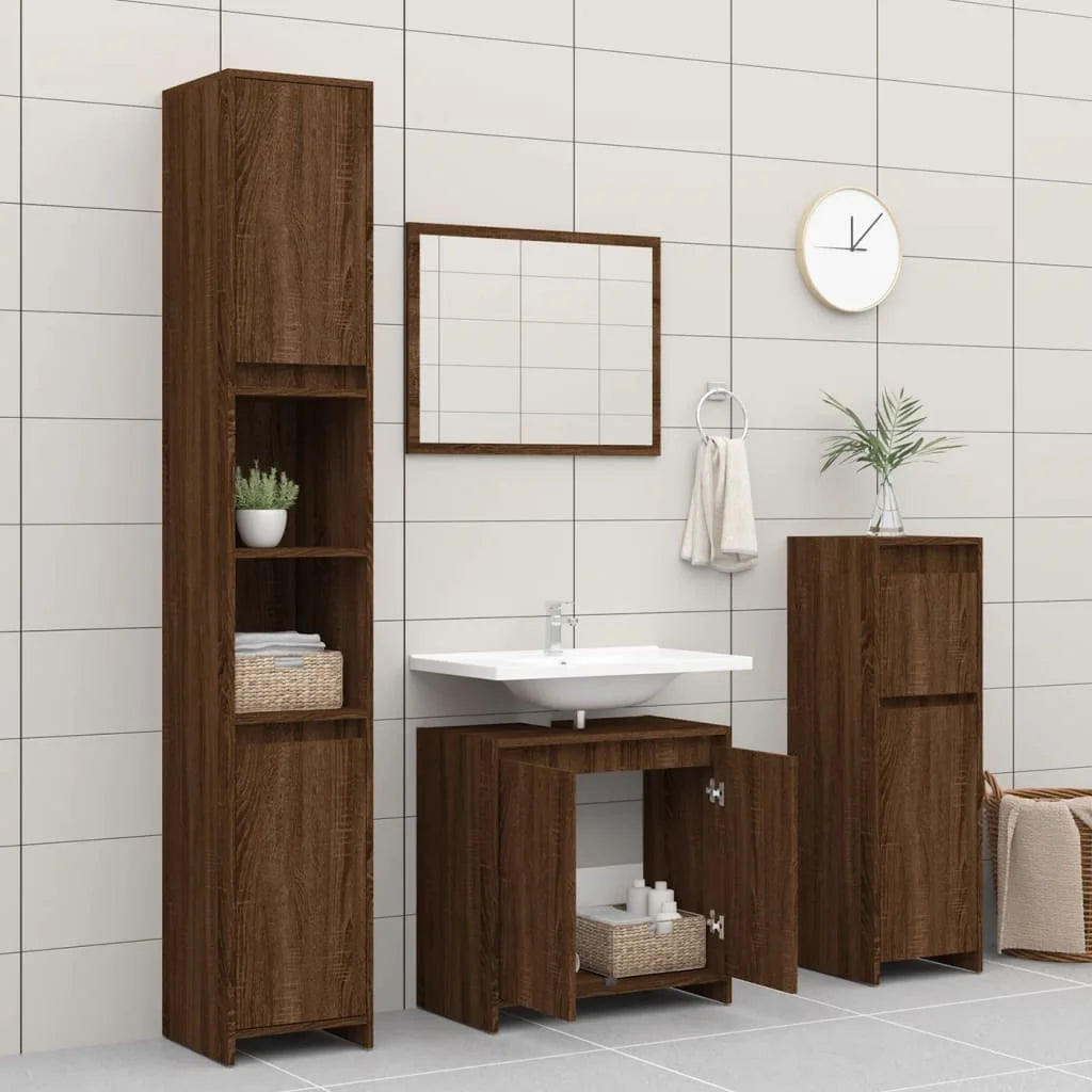 Armadietto Bagno Rovere Marrone 60x33x61cm Legno