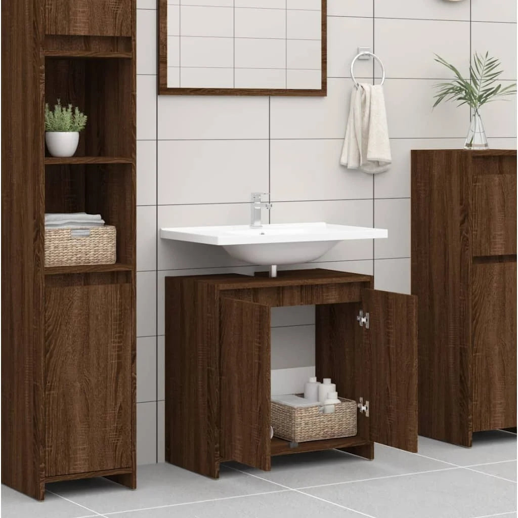 Armadietto Bagno Rovere Marrone 60x33x61cm Legno
