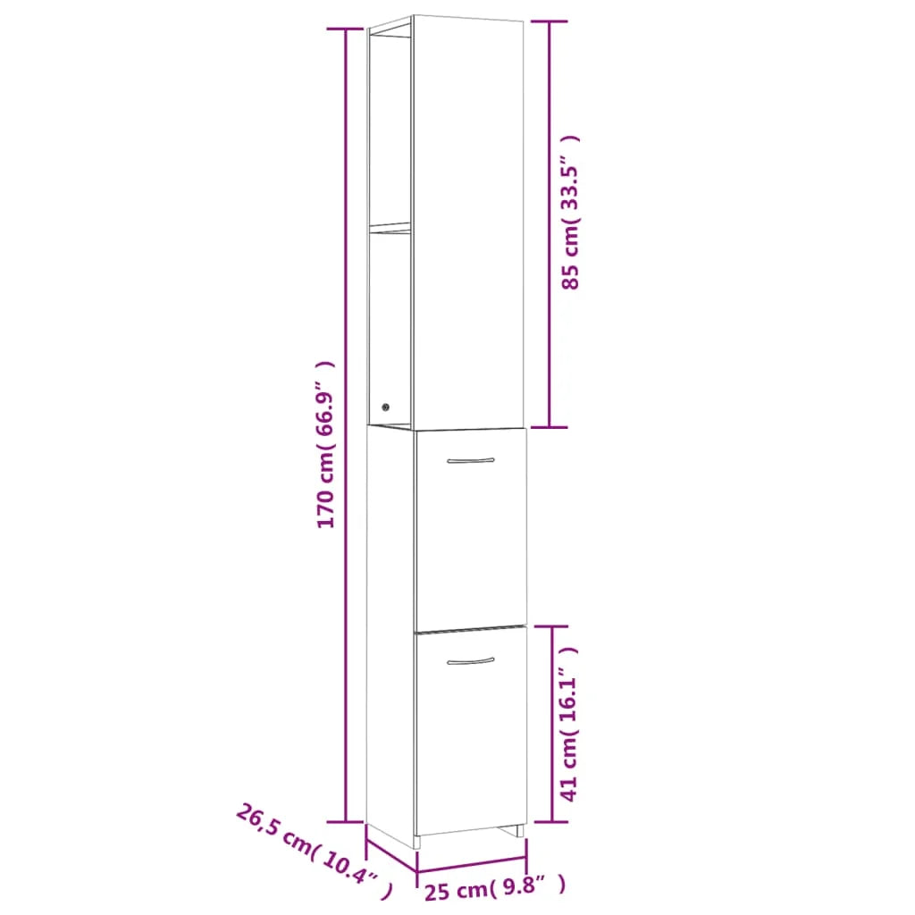 Armadietto da Bagno Bianco 25x26,5x170 cm in Legno
