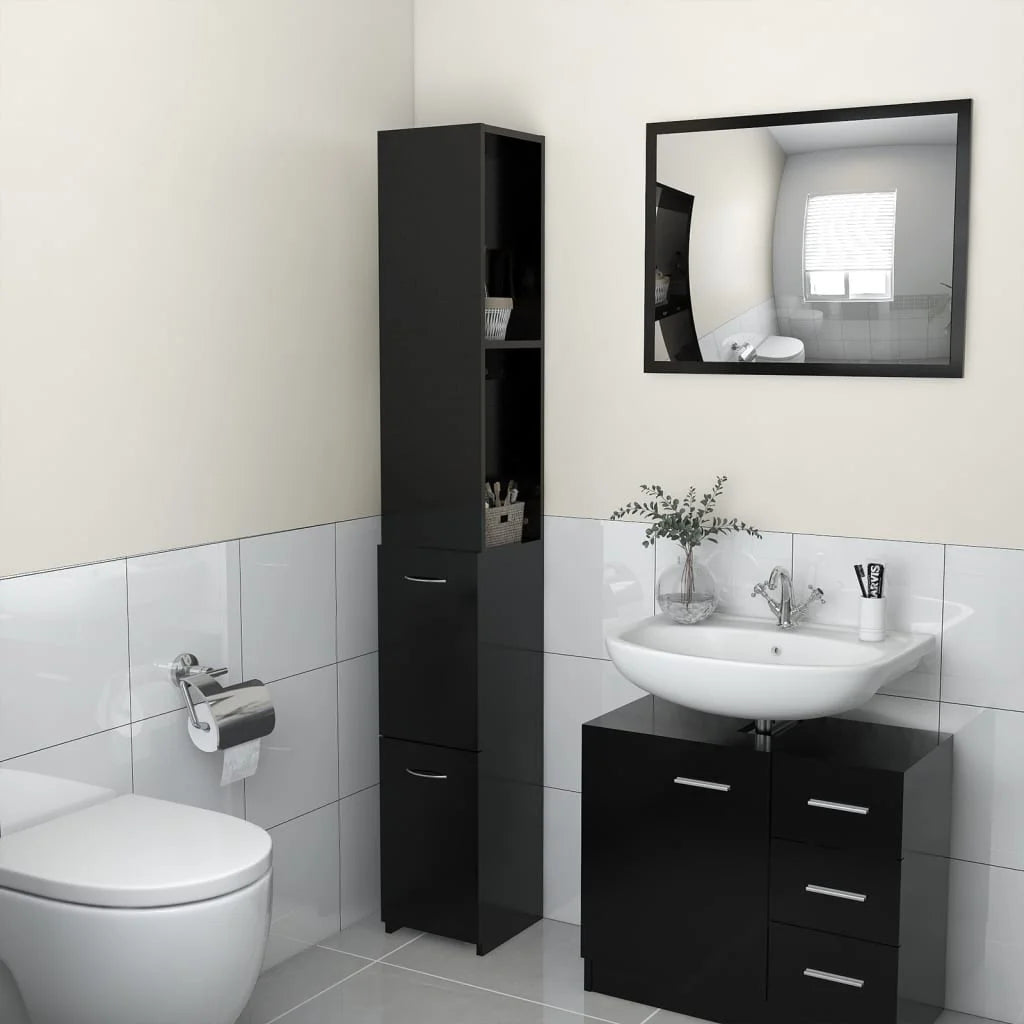 Armadietto da Bagno Nero 25x26,5x170 cm in Legno