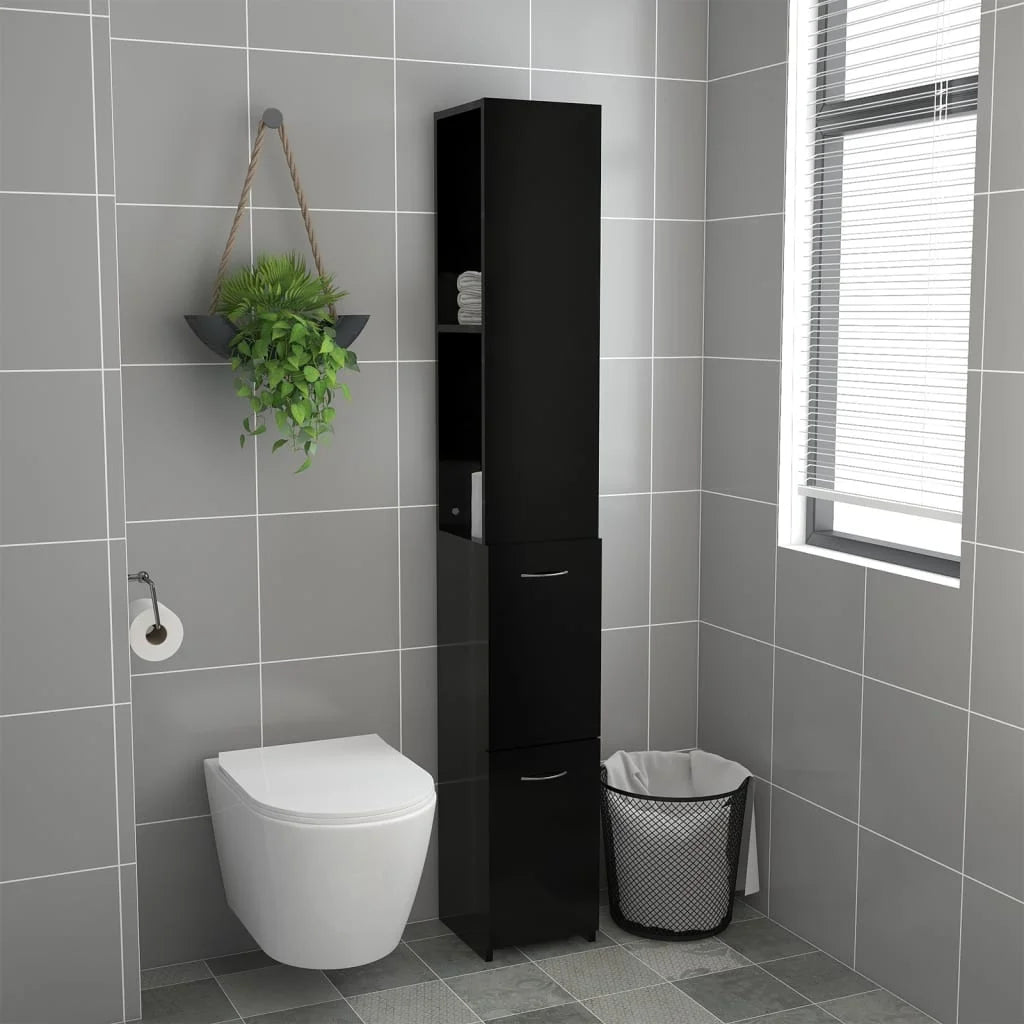 Armadietto da Bagno Nero 25x26,5x170 cm in Legno