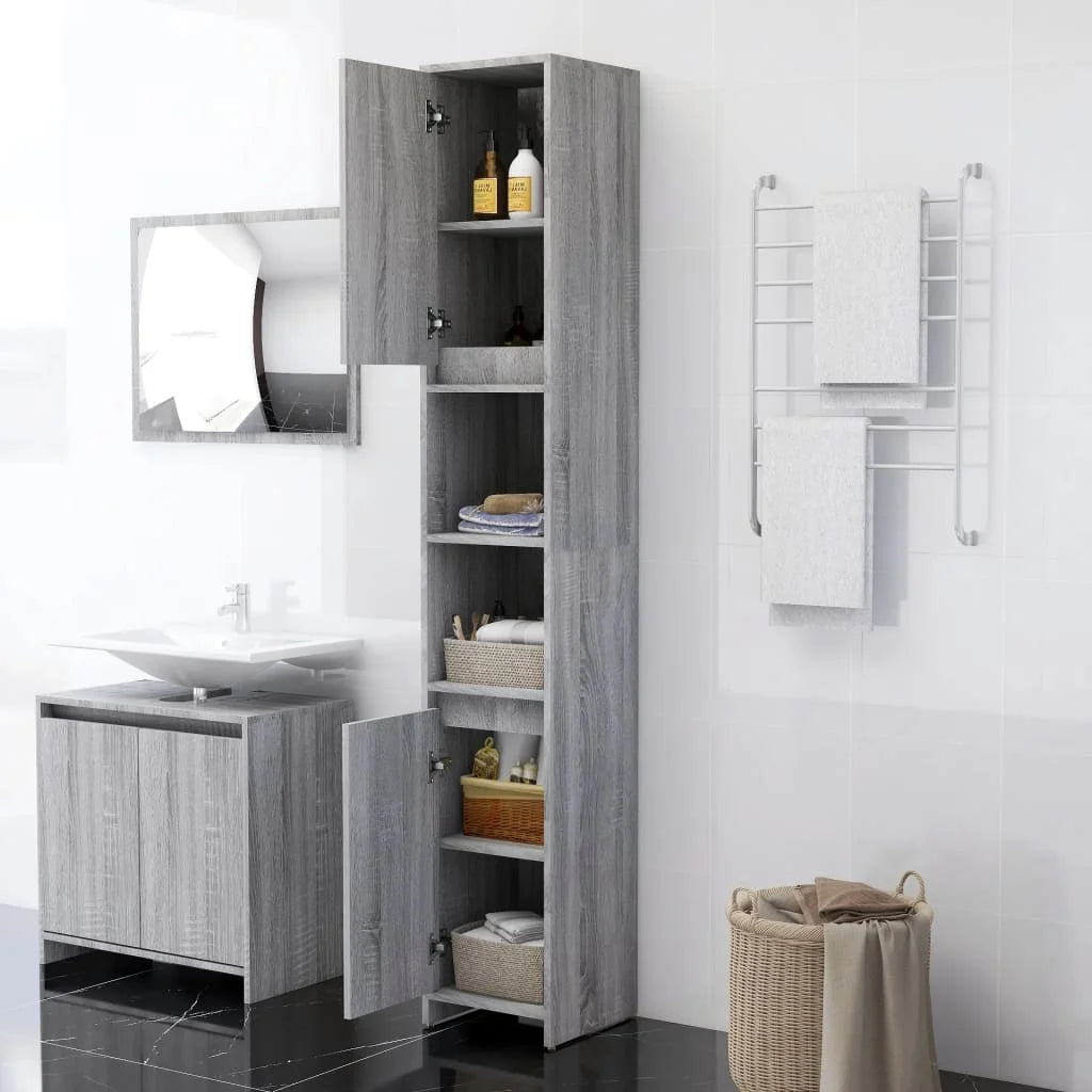 Armadio Bagno Rovere Grigio 30x30x183,5cm Legno