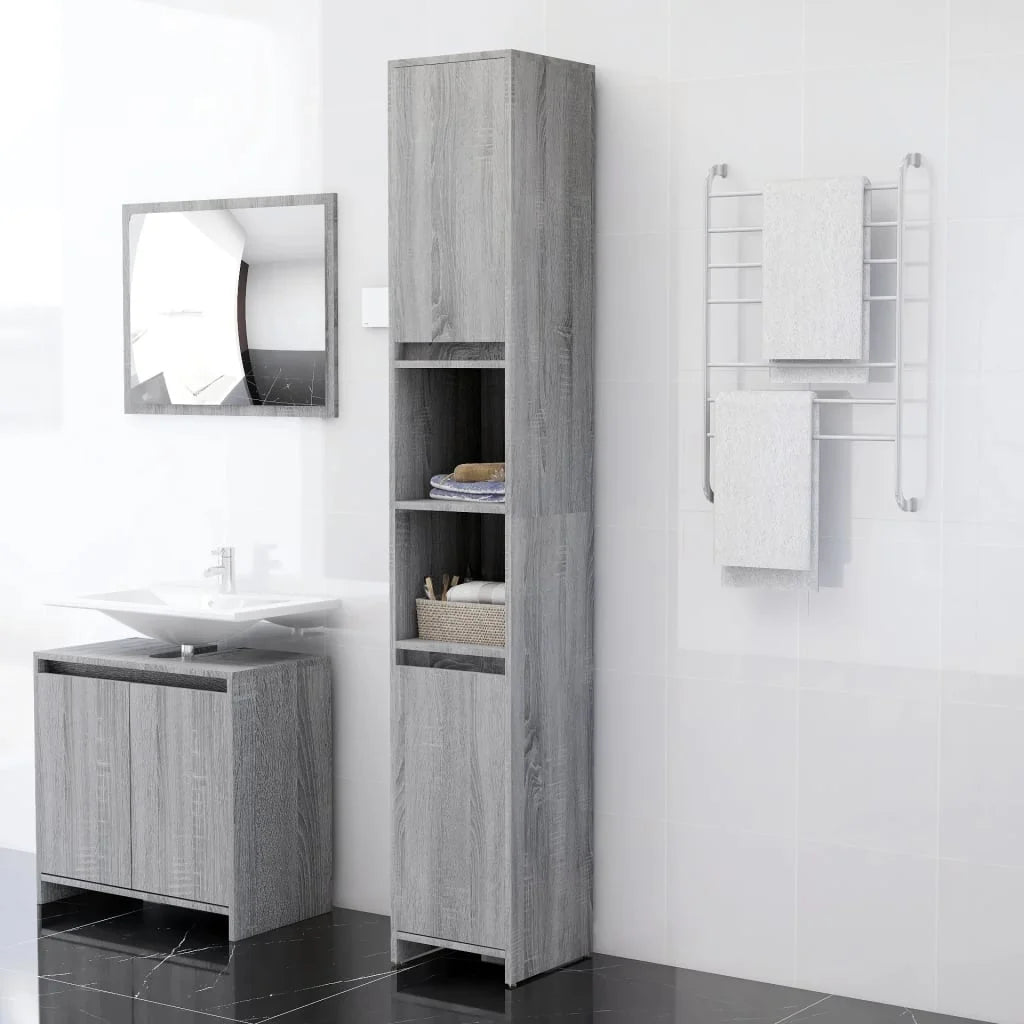 Armadio Bagno Rovere Grigio 30x30x183,5cm Legno