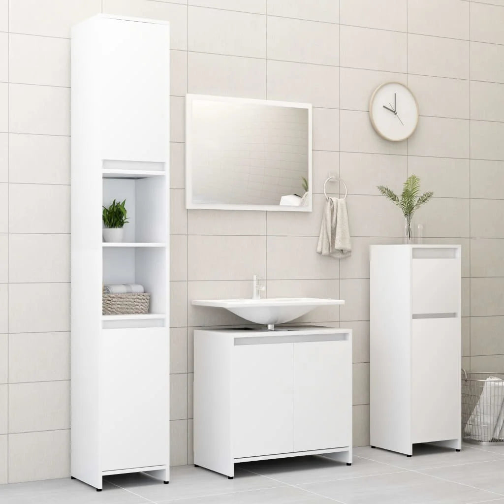 Armadio da Bagno Bianco 30x30x95 cm in Legno Multistrato