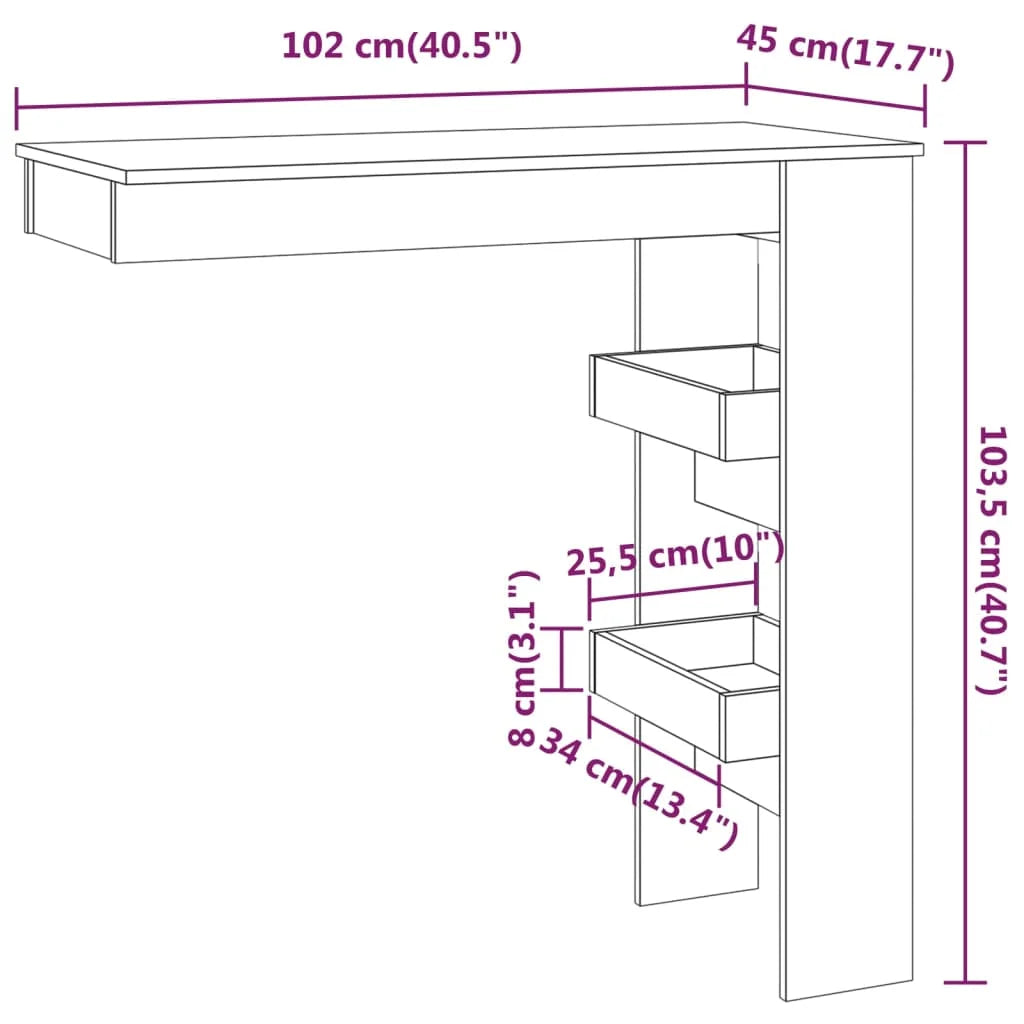 Bancone da Muro Bianco Lucido 102x45x103,5 cm Legno