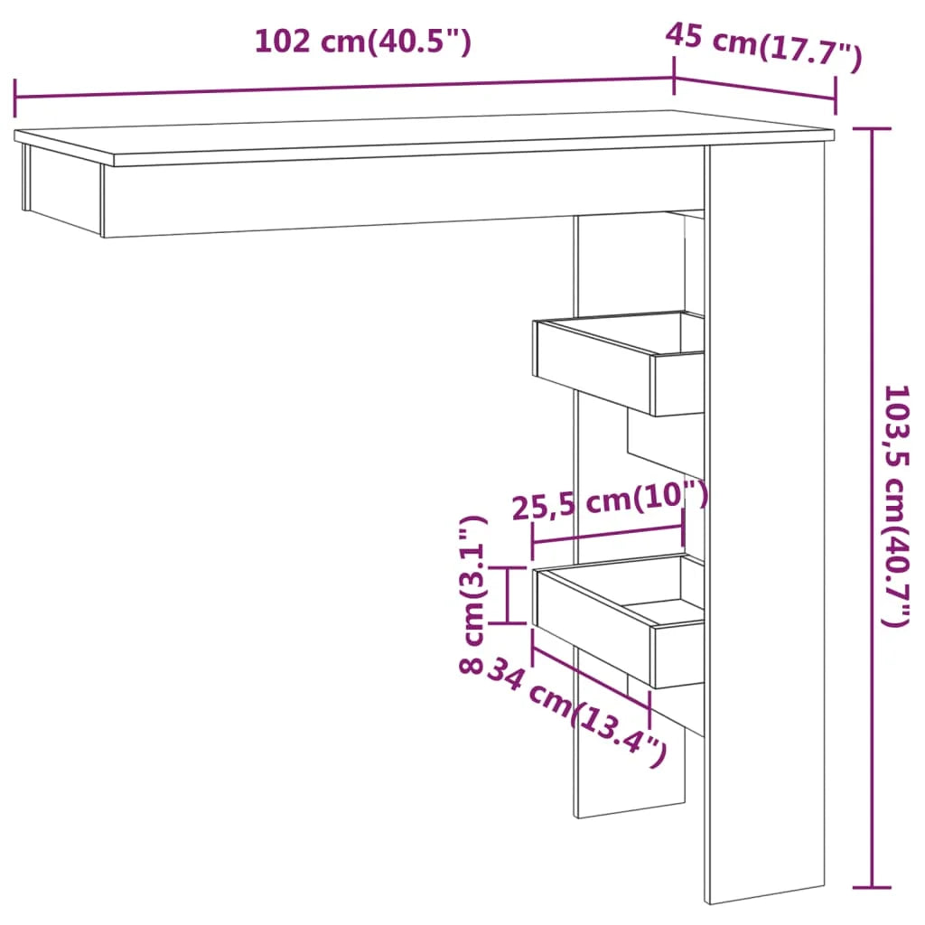Bancone da Muro Rovere Fumo 102x45x103,5 cm Legno