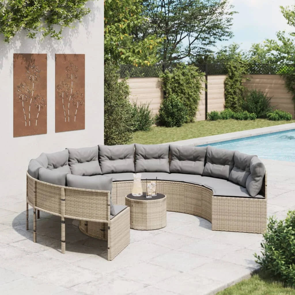 Divano Giardino con Tavolo e Cuscini Circolare Beige