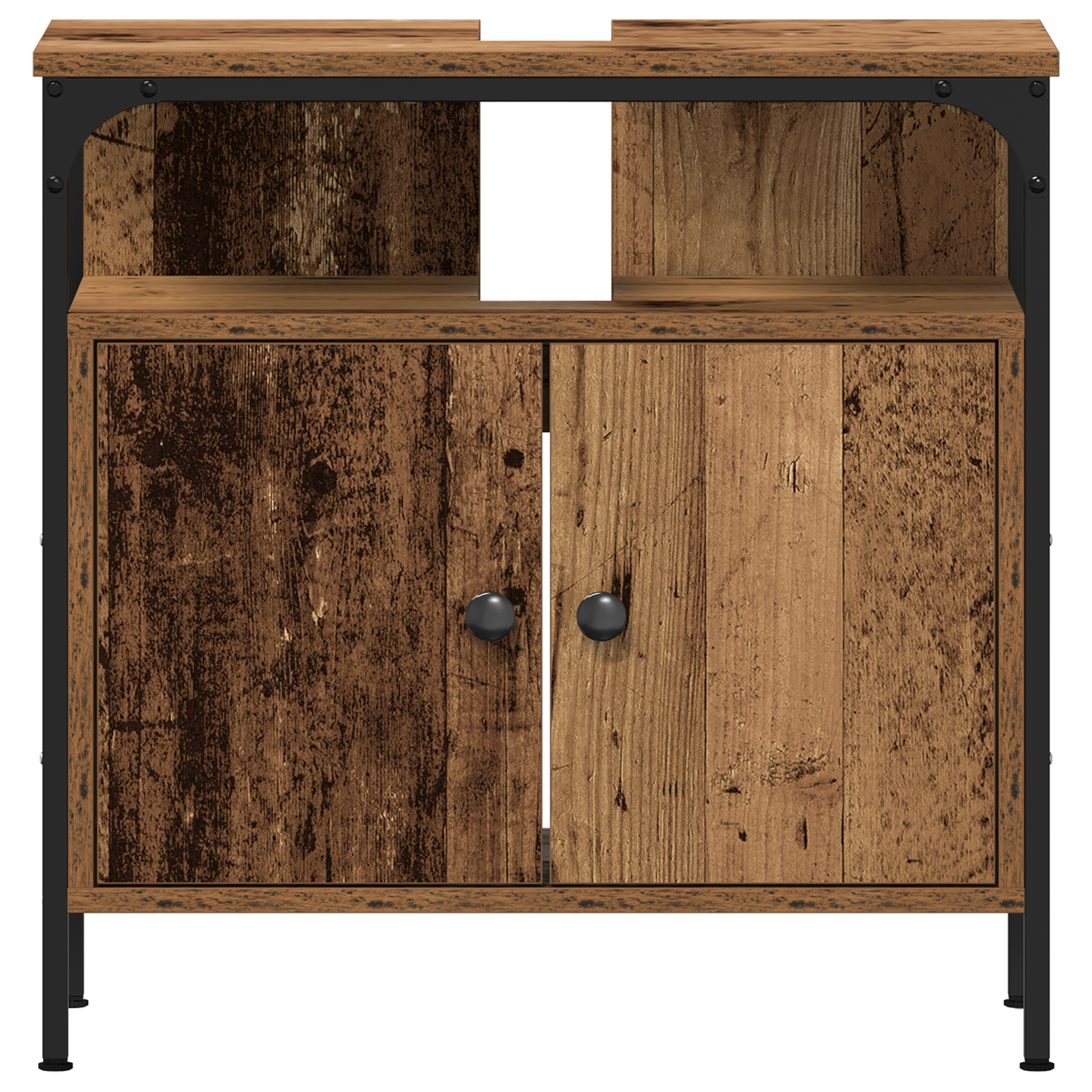 Armadio da bagno con lavabo integrato - Stile legno antico, legno ingegnerizzato