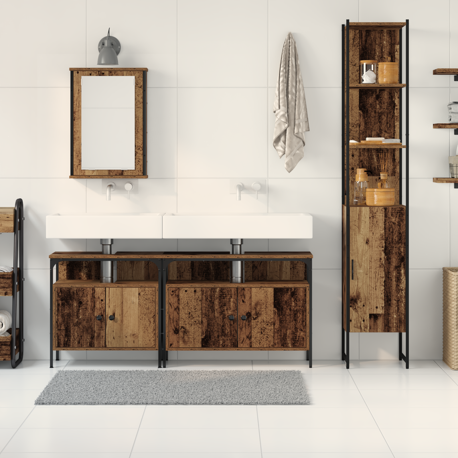 Armadio da bagno con lavabo integrato - Stile legno antico, legno ingegnerizzato