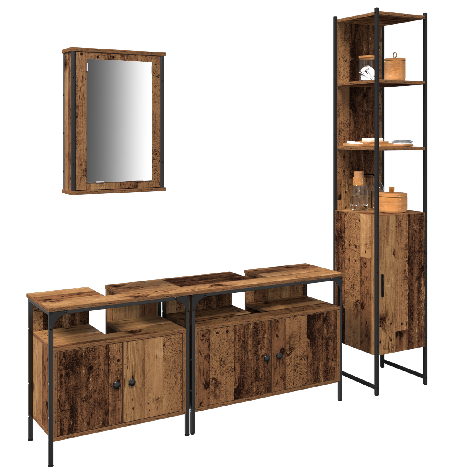 Armadio da bagno con lavabo integrato - Stile legno antico, legno ingegnerizzato