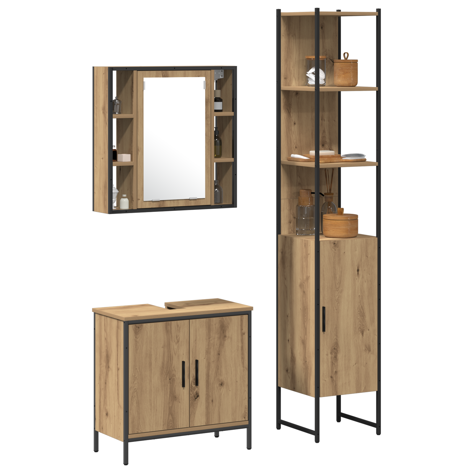 Armadio Bagno Quercia Artigianale 33x33x185.5 cm Legno Ingegnerizzato