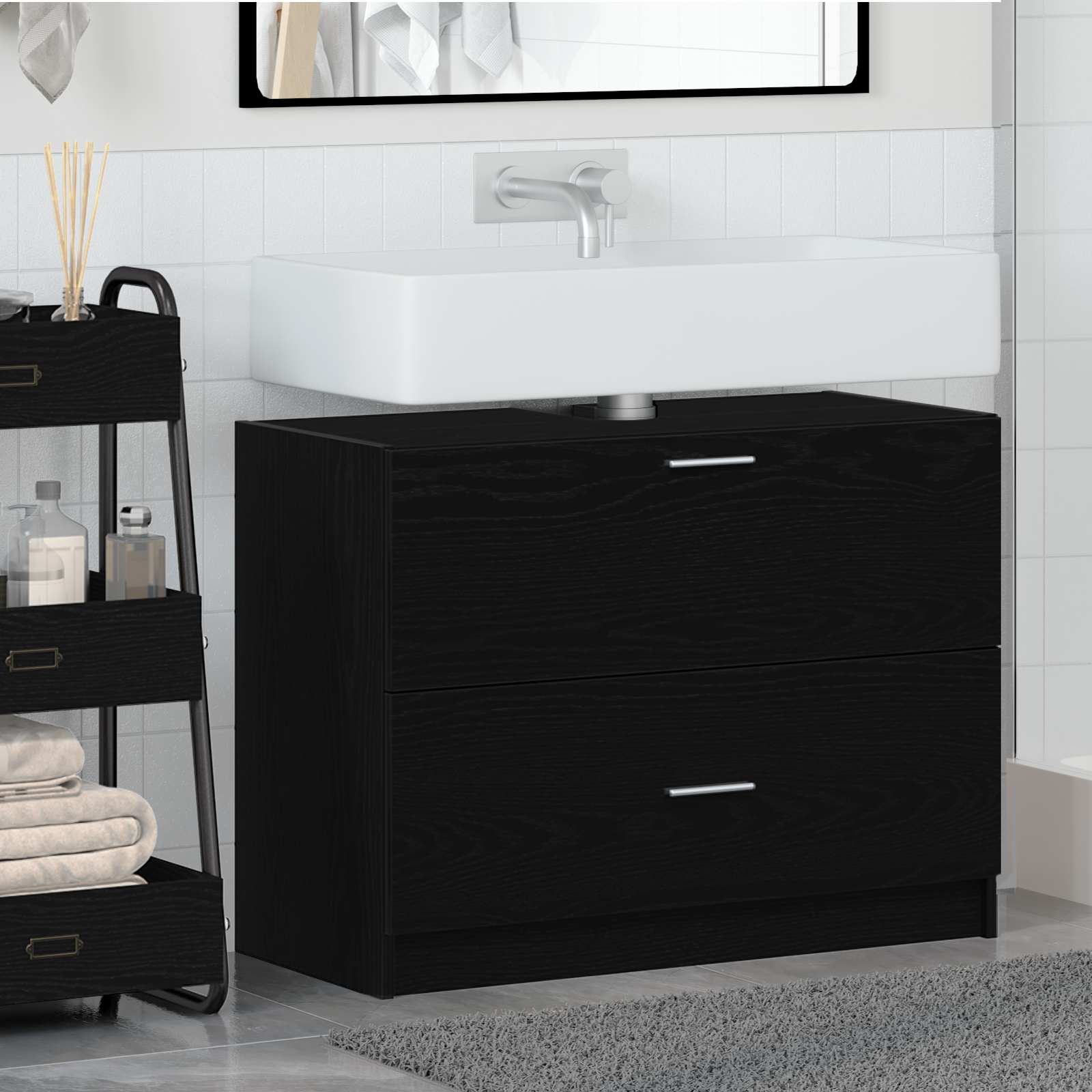 Cabinet per lavello Nero Rovere 78x37x59 cm Legno ingegnerizzato