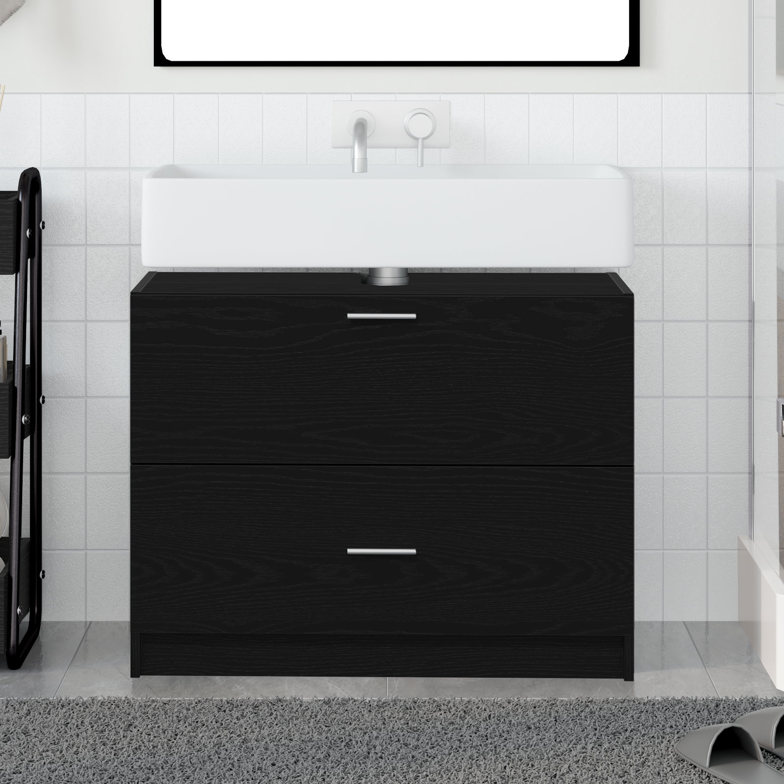 Cabinet per lavello Nero Rovere 78x37x59 cm Legno ingegnerizzato