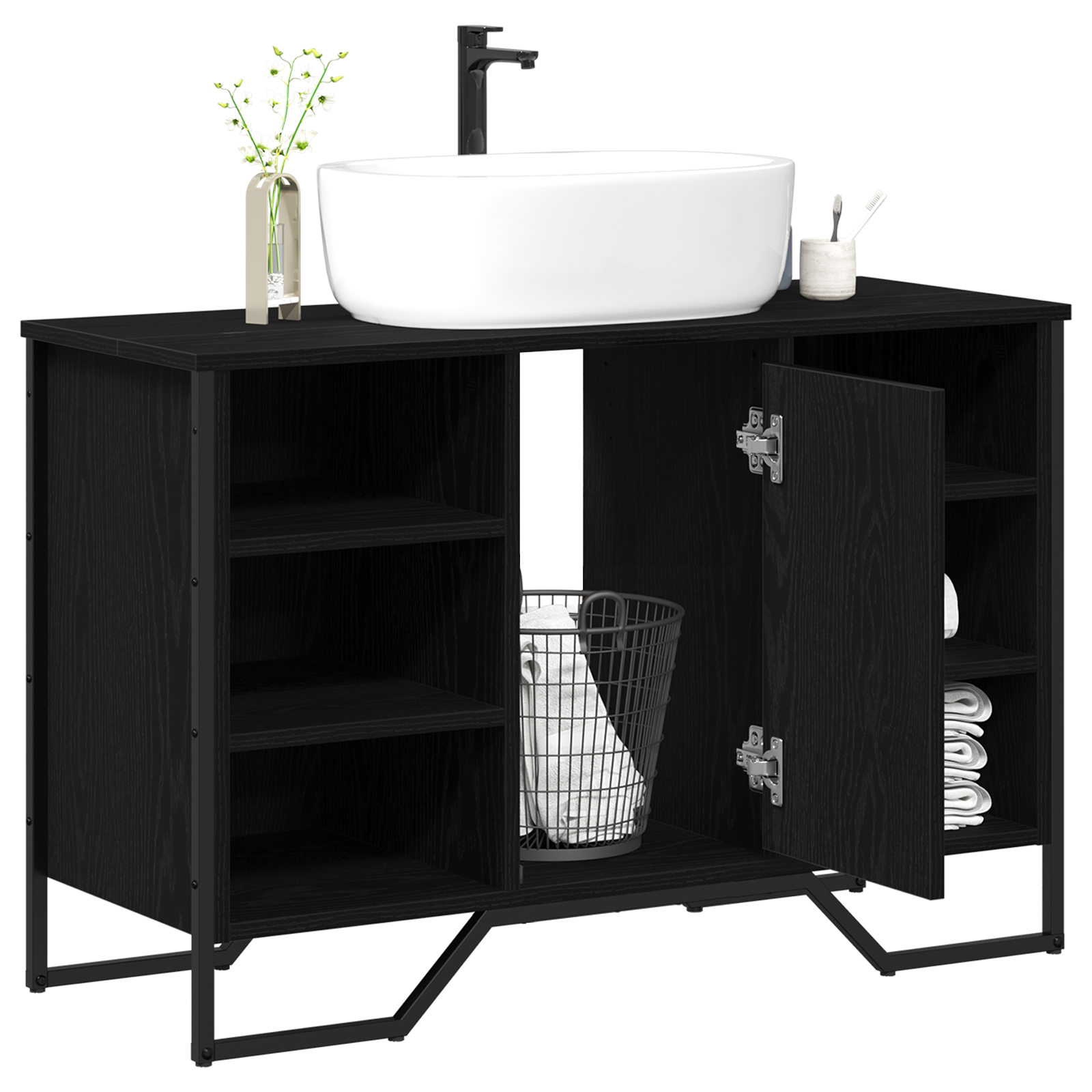 Armadio per Lavello da Bagno Quercia Nera 91x35x60 cm Legno Ingegnerizzato