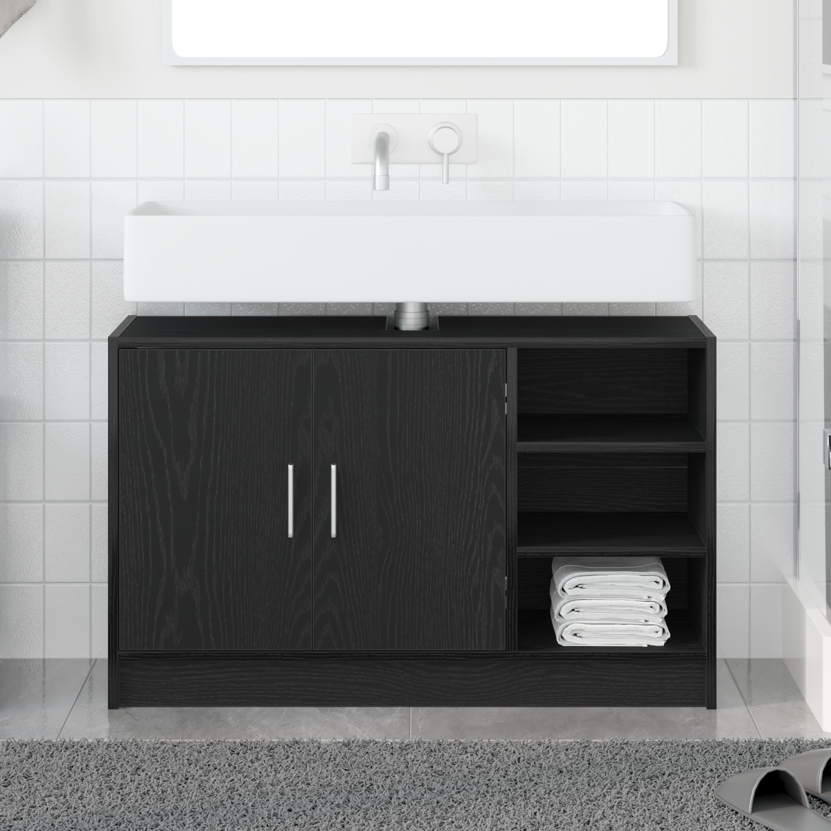 Armadio Lavabo Rovere Nero 90x29x55 cm Legno Ingegnerizzato