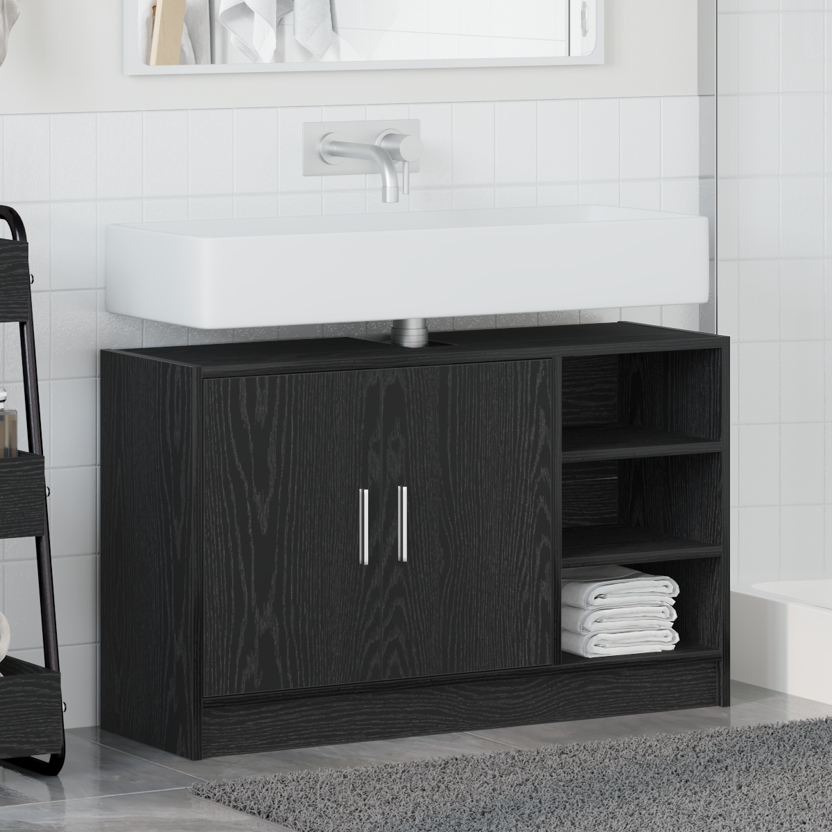 Armadio Lavabo Rovere Nero 90x29x55 cm Legno Ingegnerizzato