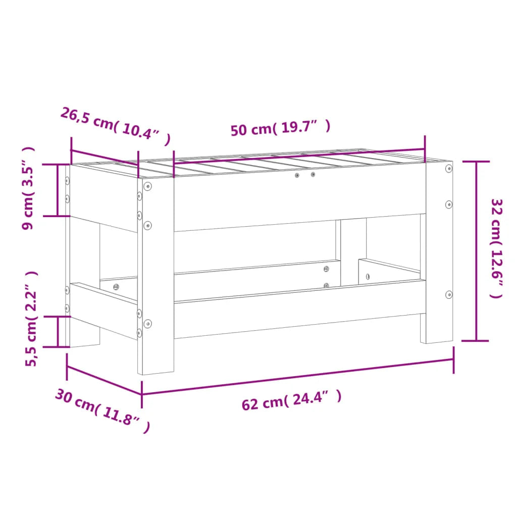 Poggiapiedi da Giardino 62x30x32cm in Legno Massello