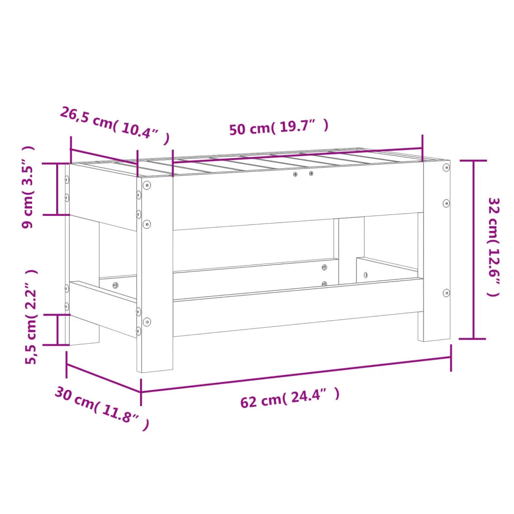 Poggiapiedi da Giardino Bianco 62x30x32 cm Legno Massello
