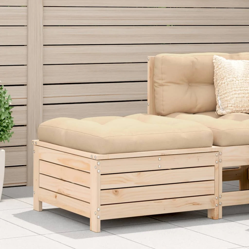 Poggiapiedi da Giardino con Cuscino in Legno Massello
