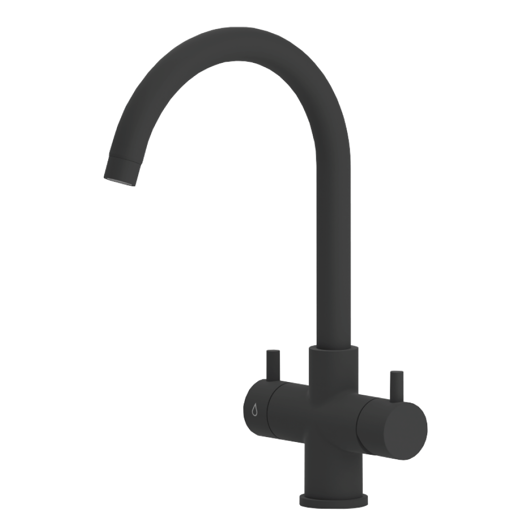 Rubinetto da Cucina 3 Vie Nero Opaco Made in Italy – Collo di Cigno 3/8″