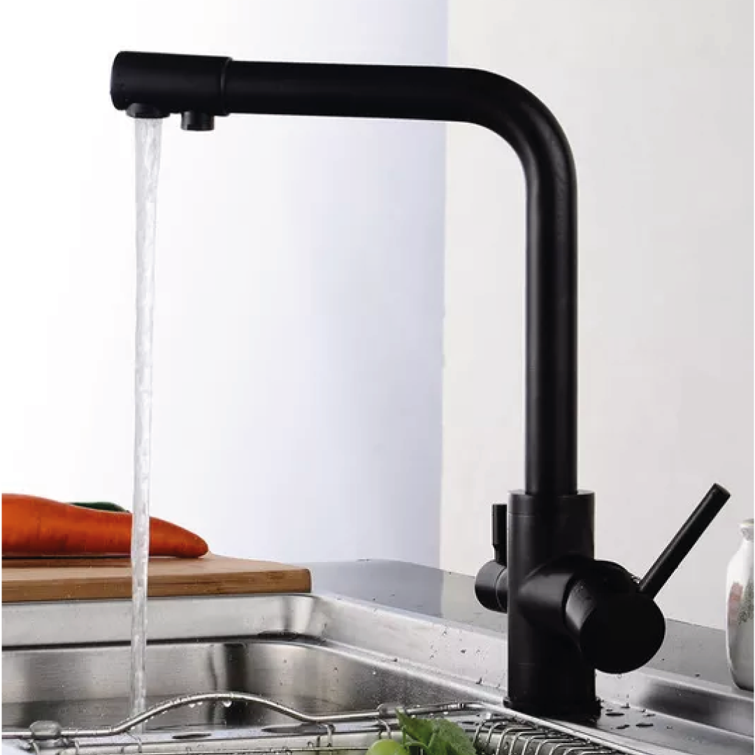 Rubinetto da Cucina 4 Vie 3/8″ Nero Opaco – 2 Rete + 2 Depurata