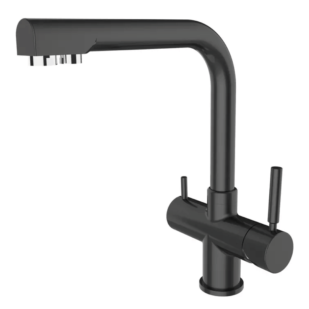 Rubinetto da Cucina 4 Vie 3/8″ Nero Opaco – 2 Rete + 2 Depurata