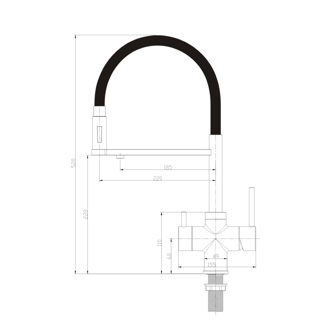 Rubinetto da cucina con doccetta in gomma 4 vie 3/8” Nero