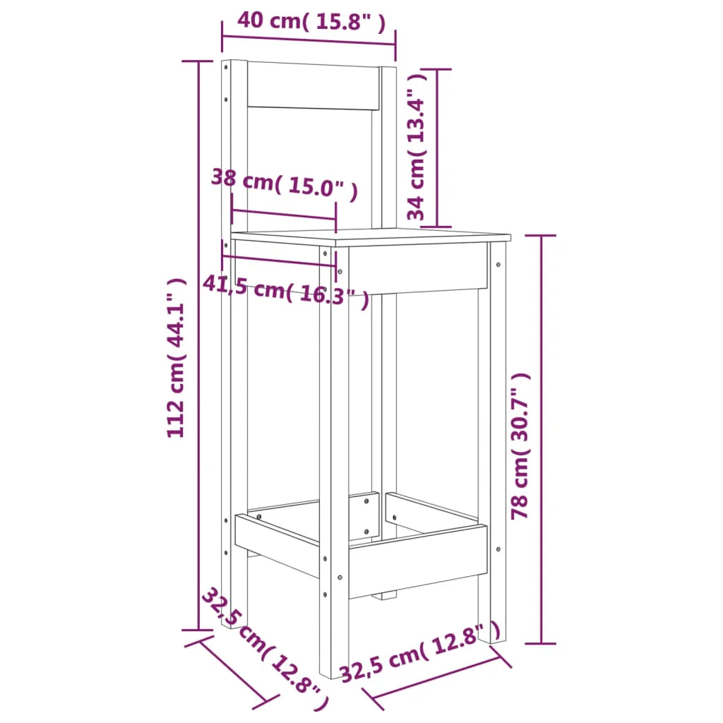 Sedie da Bar 2 pz Nere 40x41,5x112 cm Legno Massello