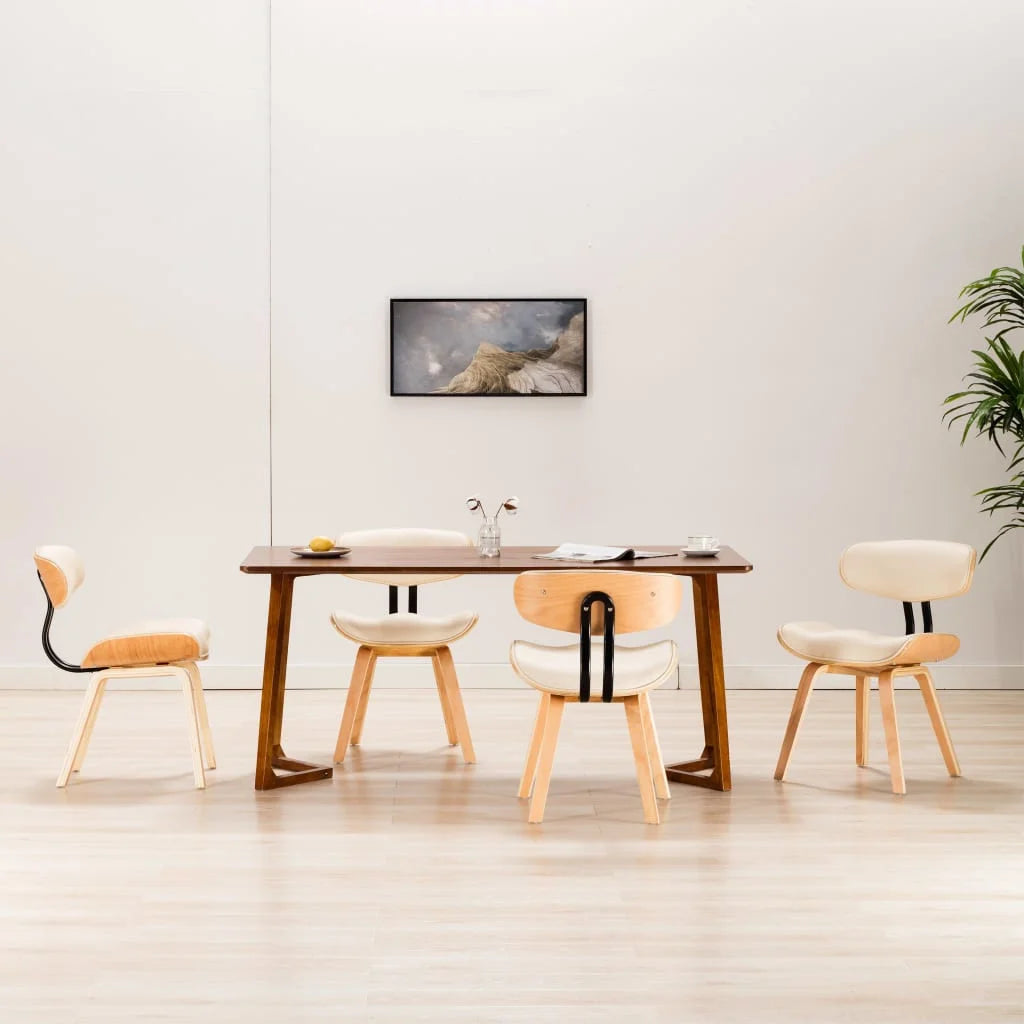 Sedie da Pranzo 4 pz Crema in Legno Piegato e Similpelle