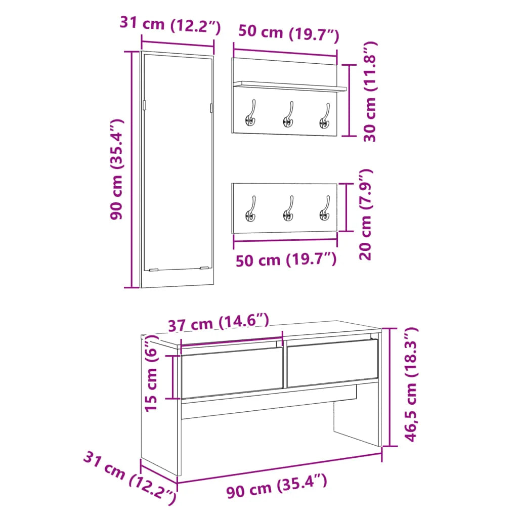 Set Mobili da Ingresso 4 pz Bianco in Legno Multistrato