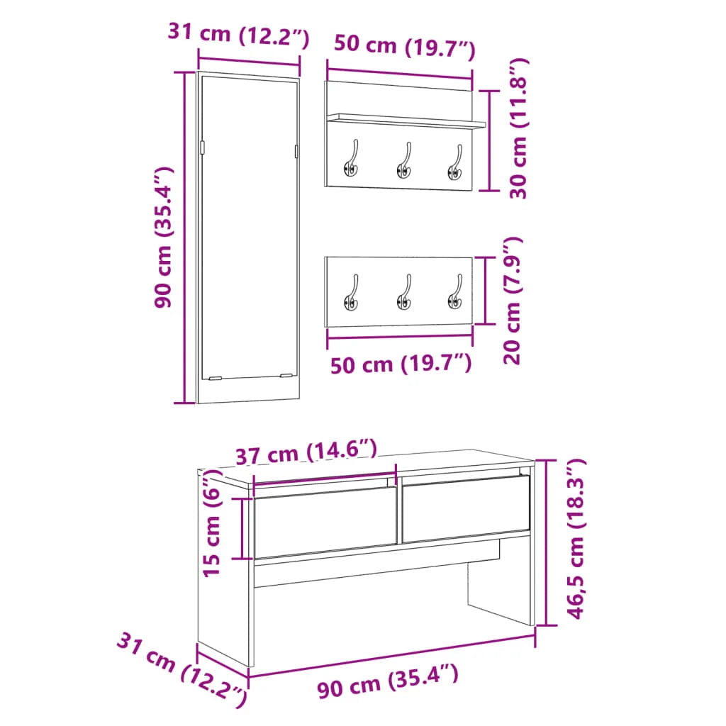 Set Mobili da Ingresso 4 pz Nero in Legno Multistrato