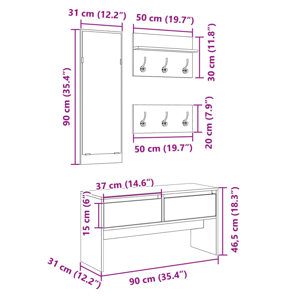 Set Mobili da Ingresso 4 pz Rovere Sonoma in Legno