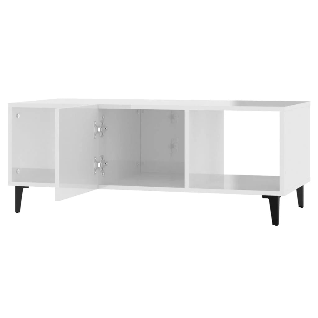 Tavolino da Salotto Bianco Lucido 102x50x40cm Legno