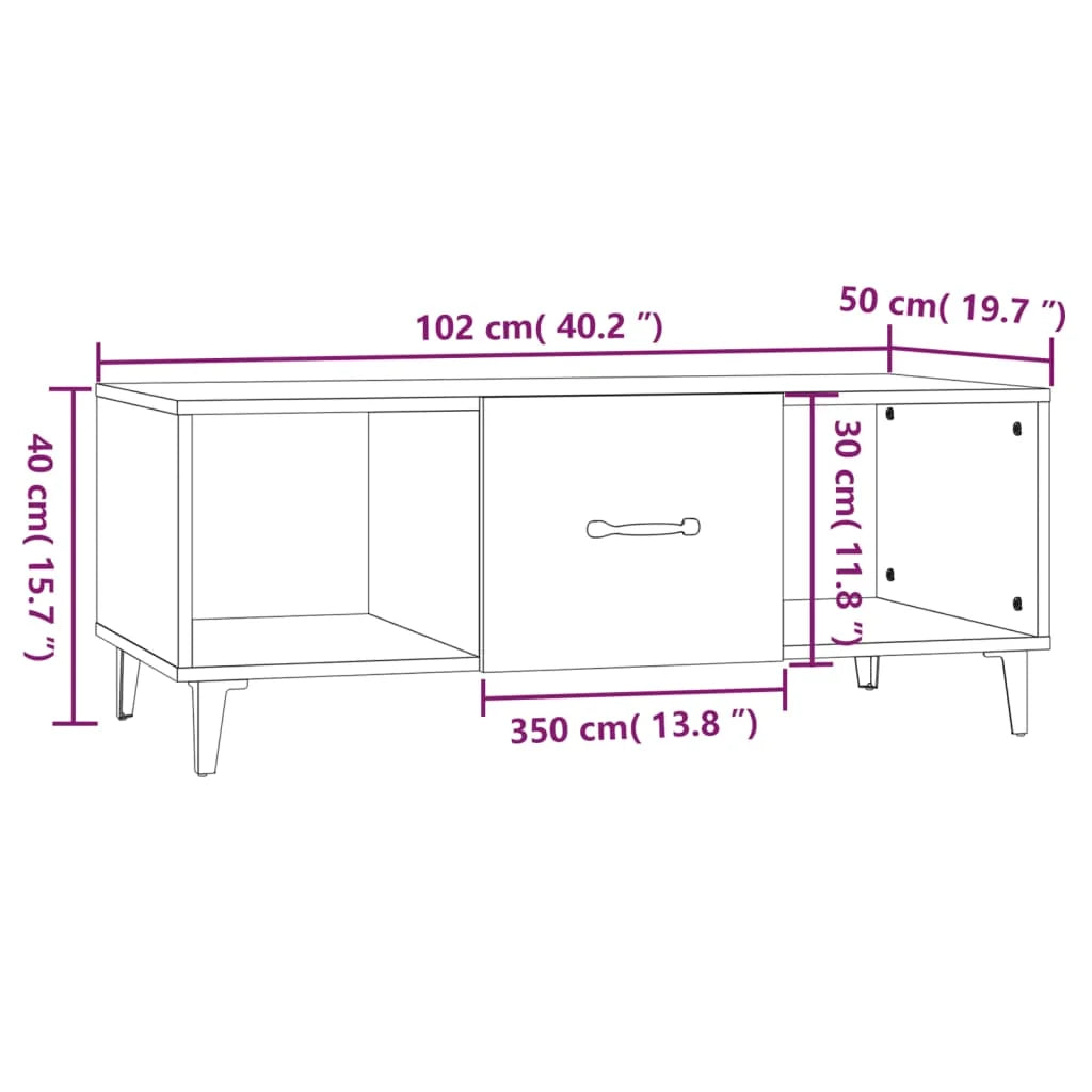 Tavolino da Salotto Bianco Lucido 102x50x40cm Legno