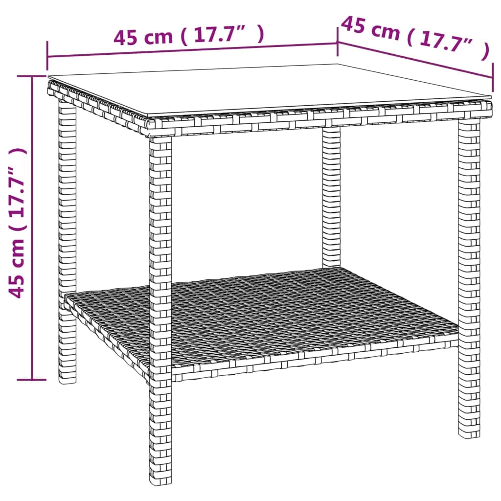 Tavolino Marrone 45x45x45 cm Polyrattan e Vetro Temperato