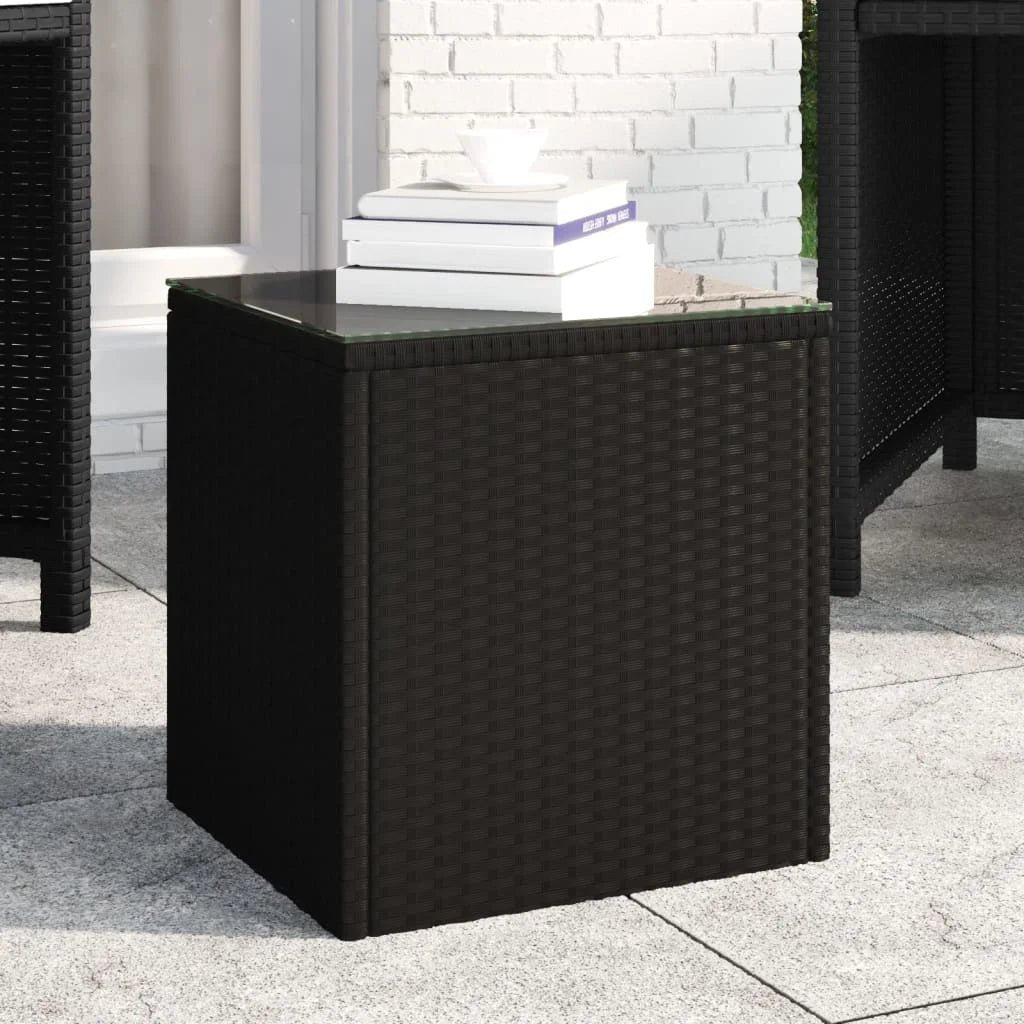 Tavolino Nero 40x37x40,5 cm Polyrattan e Vetro Temperato