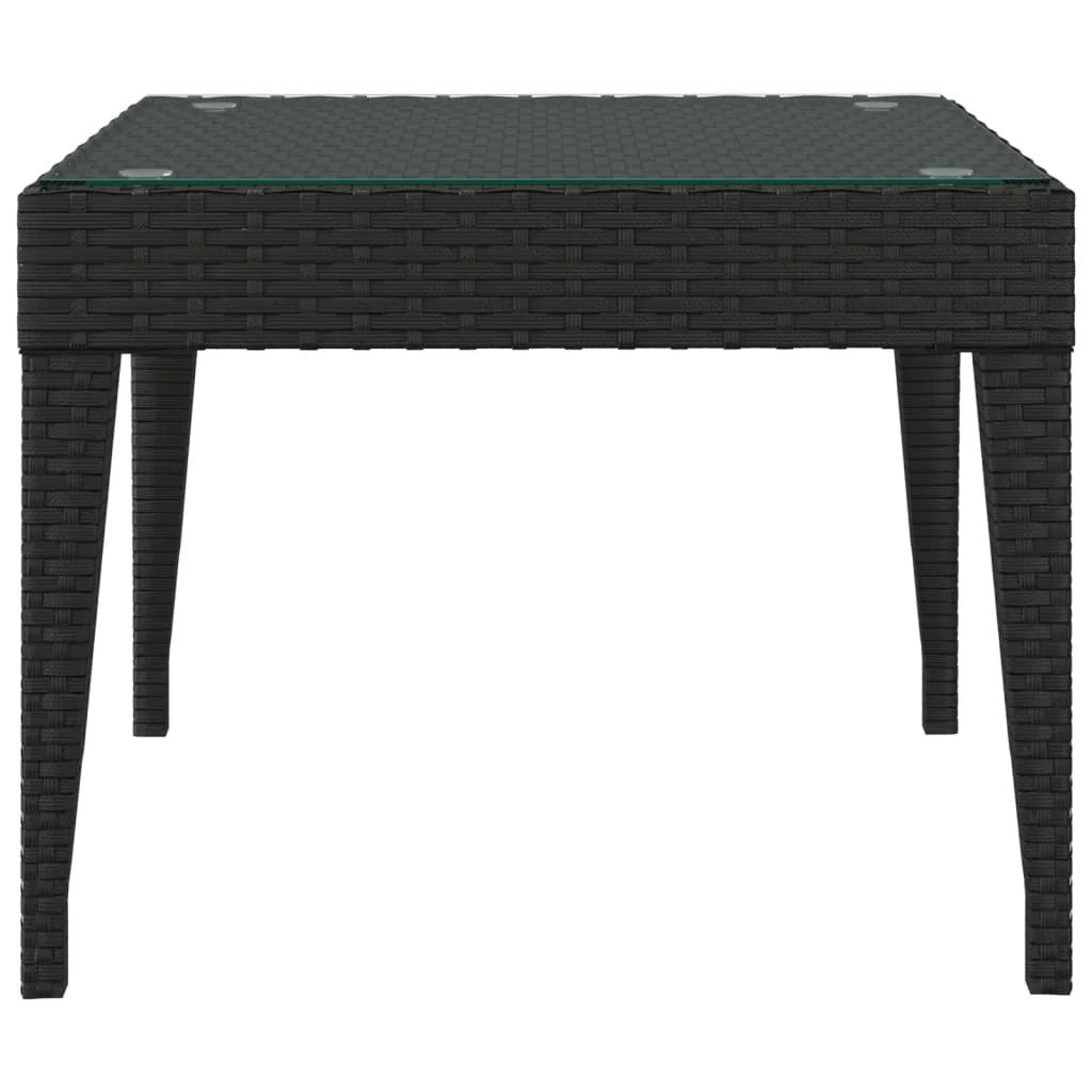 Tavolino Nero 50x50x38 cm Polyrattan e Vetro Temperato