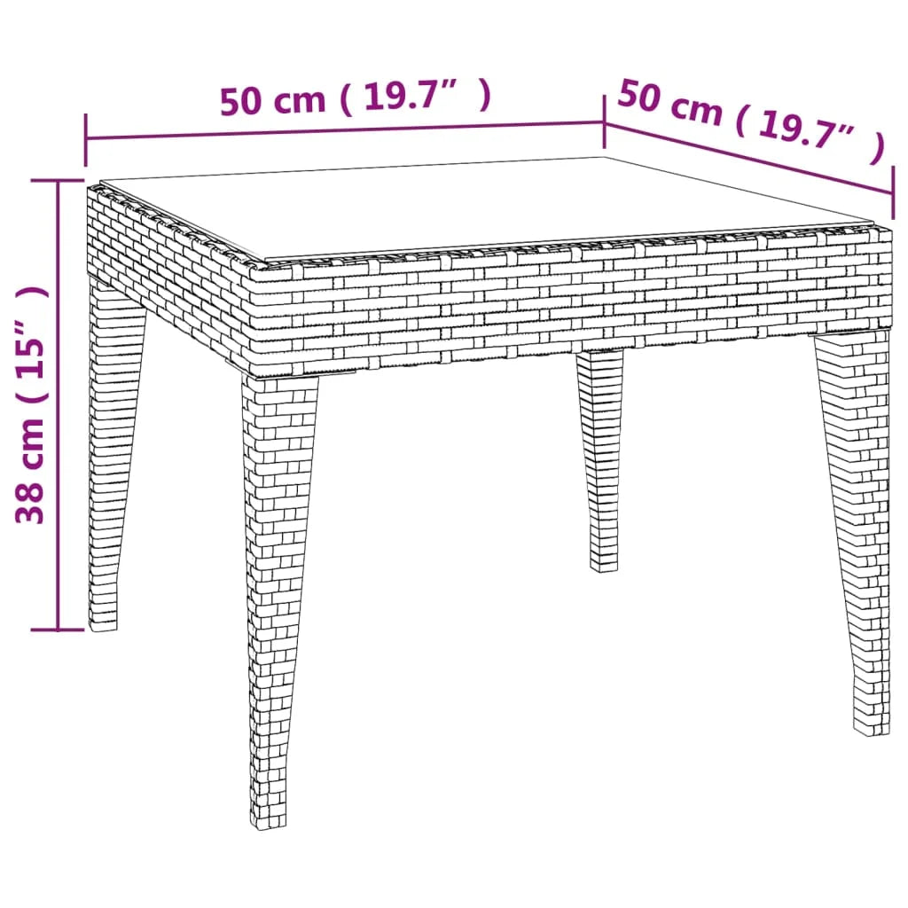 Tavolino Nero 50x50x38 cm Polyrattan e Vetro Temperato